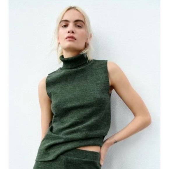 Zara Green Soft Turtleneck Sleeveless Top – Size M - Picture 1 of 5